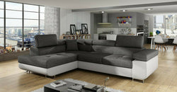 Zina Grey Corner Sofa Bed – Dark Grey & White - Left Hand
