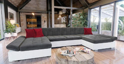 Airi Grey Corner Sofa Bed – White, Dark Grey & Red