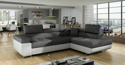 Zina Grey Corner Sofa Bed – Dark Grey & White - Right Hand