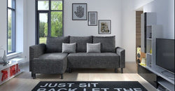 Bora Grey Corner Sofa Bed – Black & Grey - Reversible