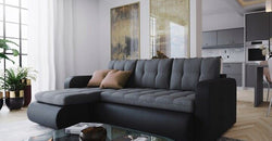 Celis Grey Corner Sofa Bed – Grey & Black - Reversible
